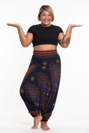 Plus Size Peacock Eyes 2-in-1 Jumpsuit Harem Pants in Navy