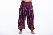 Plus Size Paisley Feathers Women's Harem Pants in Purple