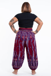 Plus Size Paisley Feathers Women's Harem Pants in Red