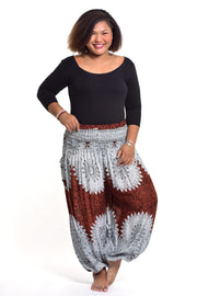 Plus Size Marble Mandalas Women's Harem Pants in Brown