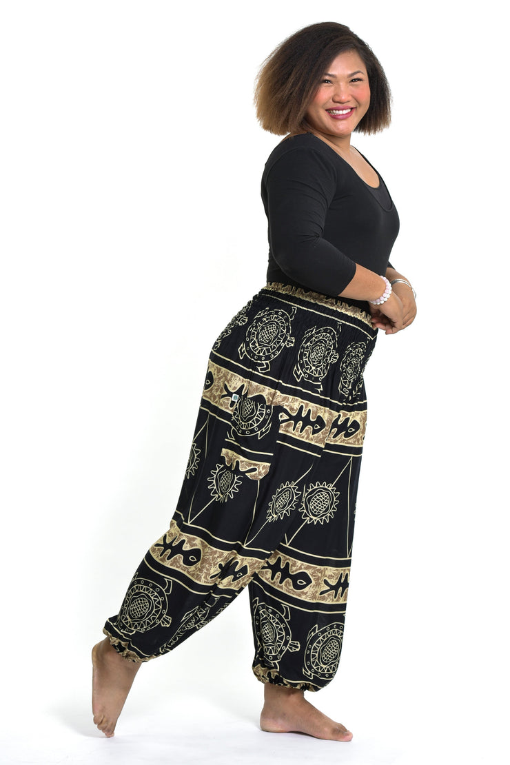 Plus Size Turtle Print Women's Harem Pants in Gold