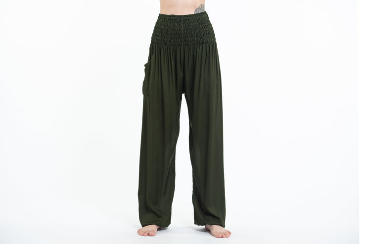 Solid Color Women's Tall Harem Pants in Dark Green