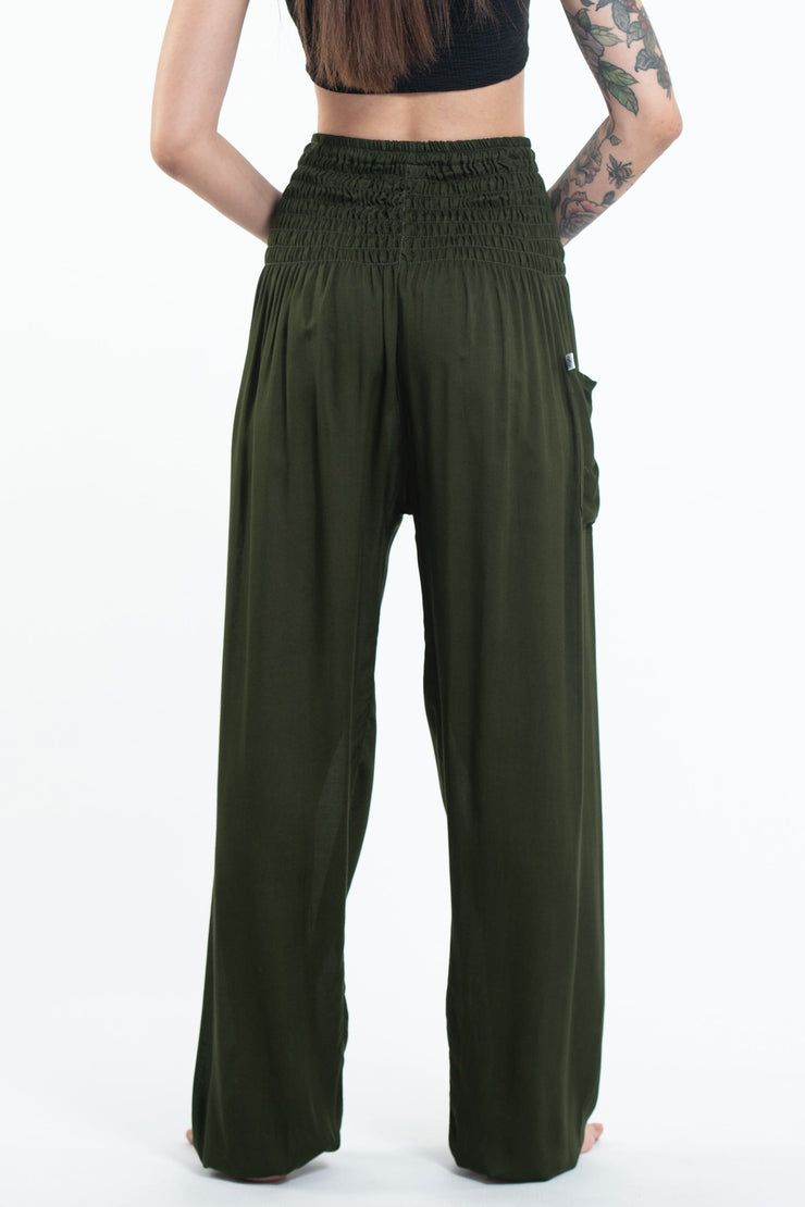 Solid Color Women's Tall Harem Pants in Dark Green