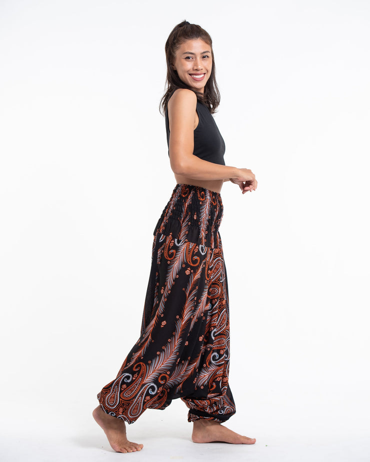 Paisley Feathers 2-in-1 Jumpsuit Harem Pants in Black