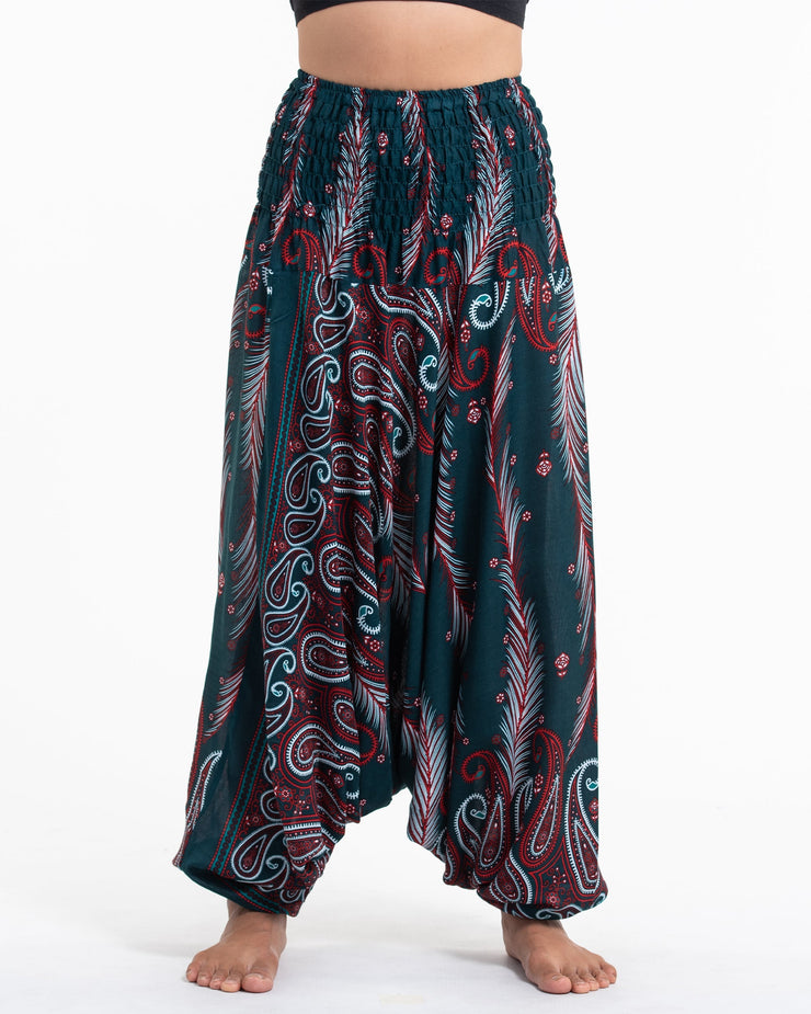 Paisley Feathers 2-in-1 Jumpsuit Harem Pants in Green