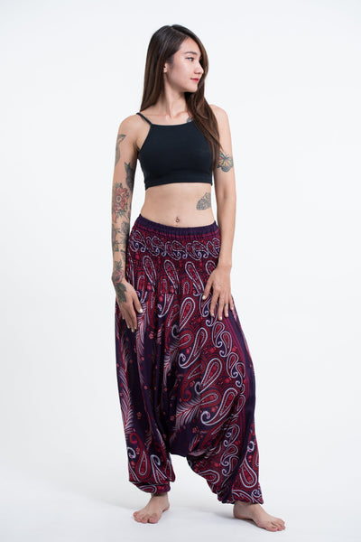 Paisley Feathers 2-in-1 Jumpsuit Harem Pants in Purple