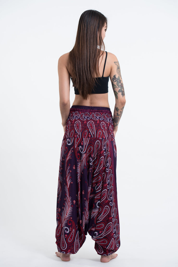 Paisley Feathers 2-in-1 Jumpsuit Harem Pants in Purple