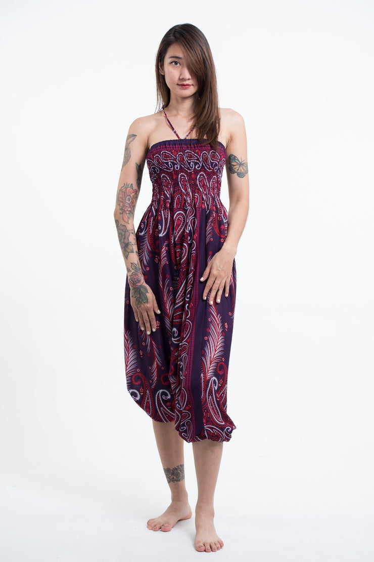 Paisley Feathers 2-in-1 Jumpsuit Harem Pants in Purple