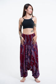 Paisley Feathers 2-in-1 Jumpsuit Harem Pants in Red