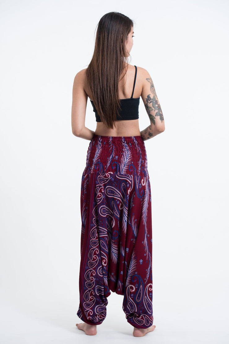 Paisley Feathers 2-in-1 Jumpsuit Harem Pants in Red