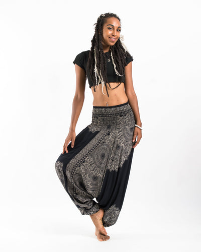 Floral Mandalas 2-in-1 Jumpsuit Harem Pants in Black