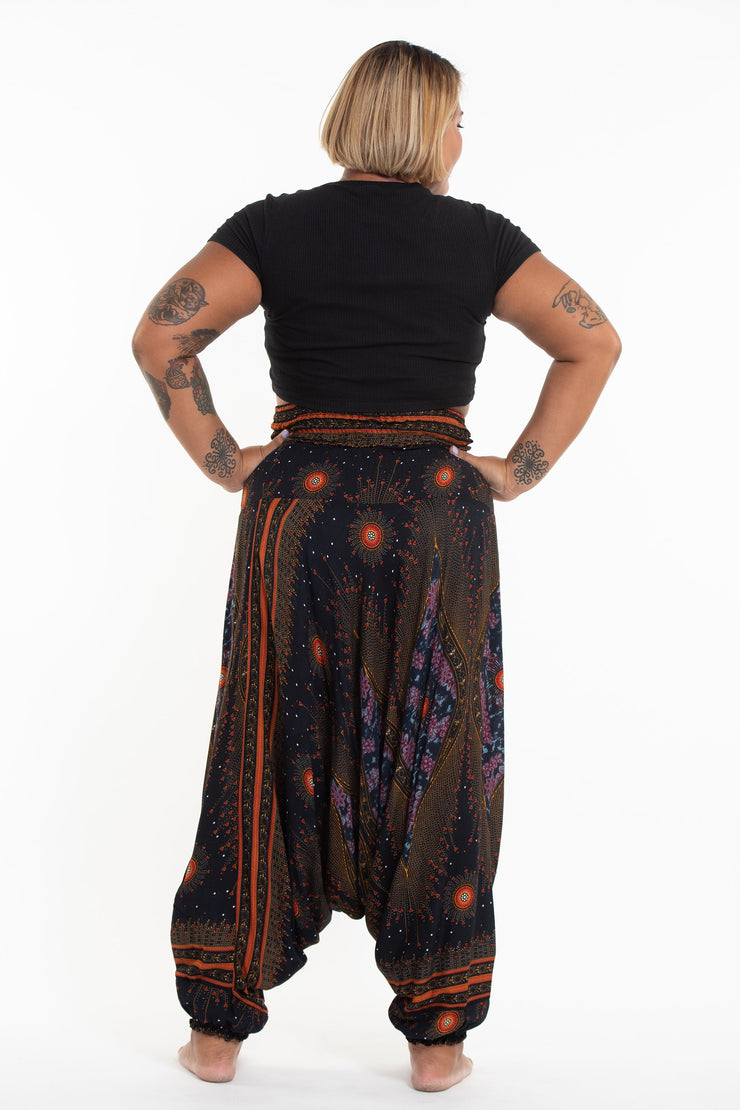 Plus Size Peacock Eyes 2-in-1 Jumpsuit Harem Pants in Black