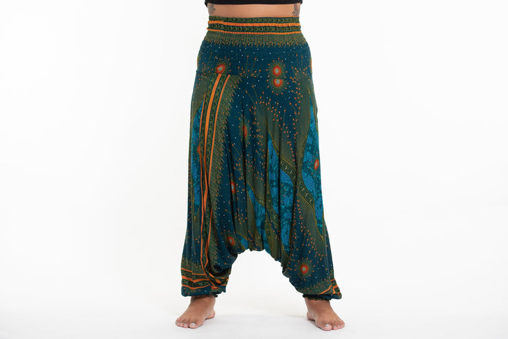 Plus Size Peacock Eyes 2-in-1 Jumpsuit Harem Pants in Turquoise