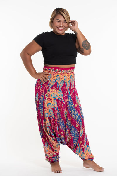 Plus Size Peacock Paisley 2-in-1 Jumpsuit Harem Pants in Pink