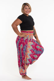 Plus Size Peacock Paisley 2-in-1 Jumpsuit Harem Pants in Pink