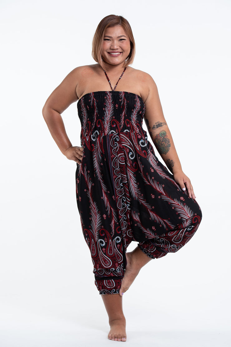 Plus Size Paisley Feathers 2-in-1 Jumpsuit Harem Pants in Black