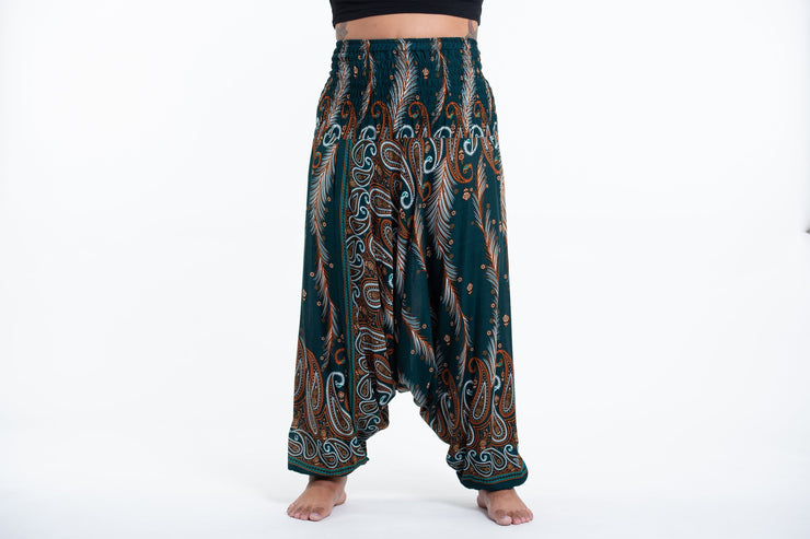 Plus Size Paisley Feathers 2-in-1 Jumpsuit Harem Pants in Green