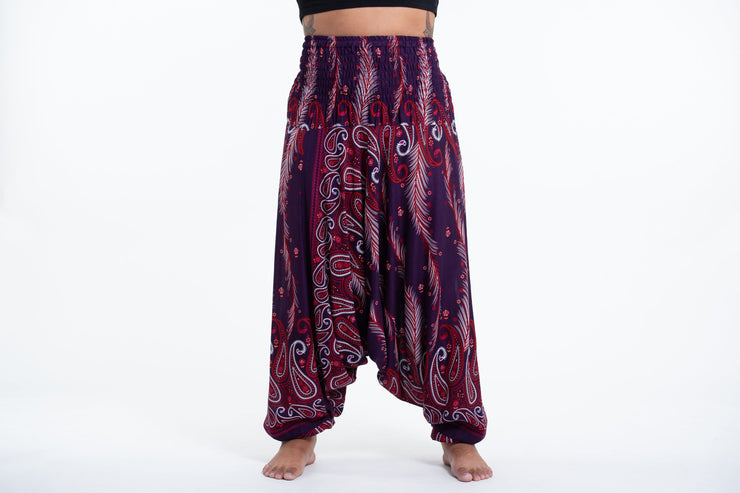 Plus Size Paisley Feathers 2-in-1 Jumpsuit Harem Pants in Purple