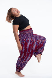 Plus Size Paisley Feathers 2-in-1 Jumpsuit Harem Pants in Red