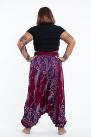 Plus Size Paisley Feathers 2-in-1 Jumpsuit Harem Pants in Red