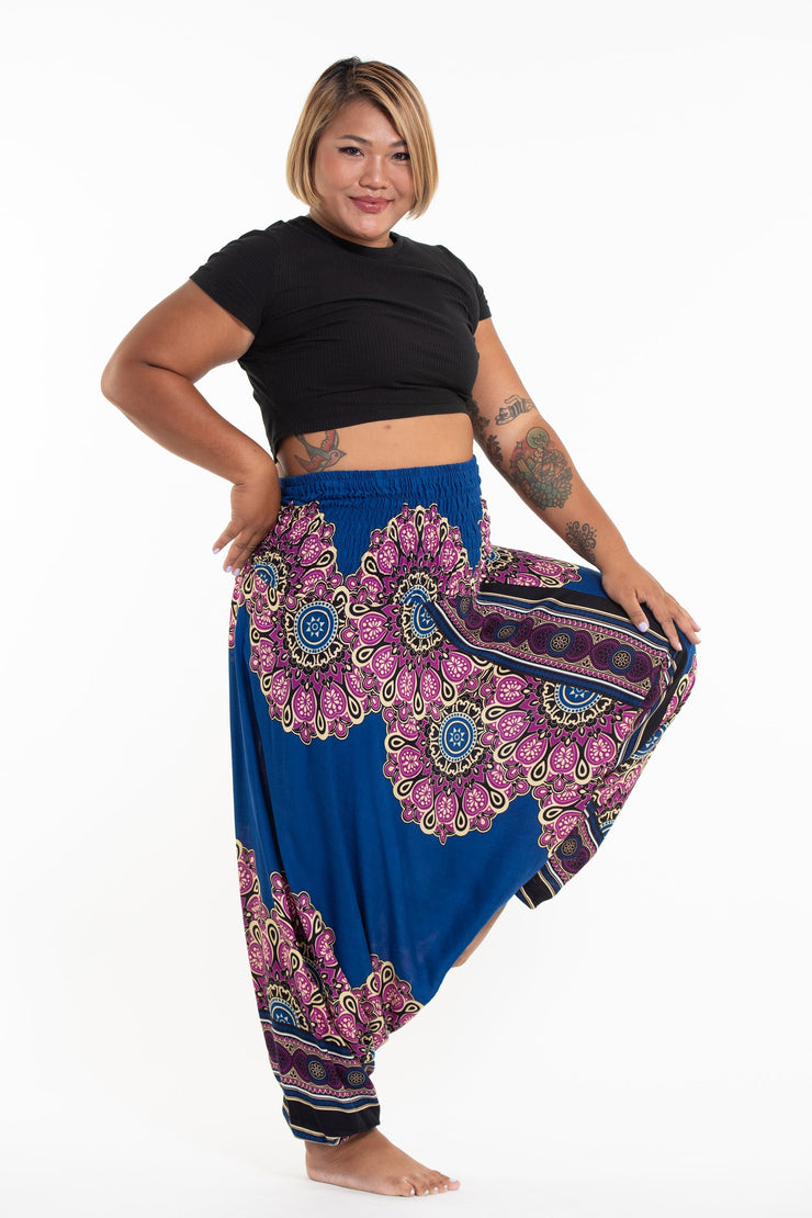 Plus Size Peony Mandalas 2-in-1 Jumpsuit Harem Pants in Blue