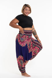 Plus Size Peony Mandalas 2-in-1 Jumpsuit Harem Pants in Indigo