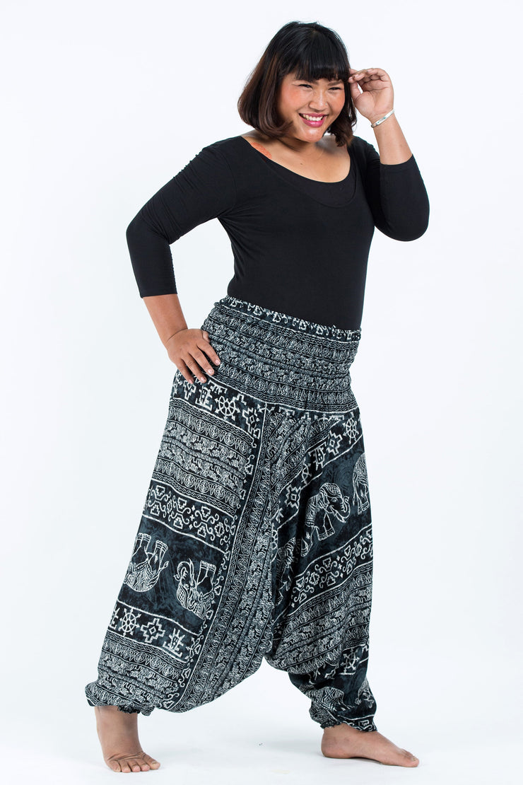 Plus Size Marble Elephant 2-in-1 Jumpsuit Elephant Pants in Black