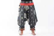 Plus Size Thai Hill Tribe Fabric Women Harem Pants with Ankle Straps in Black