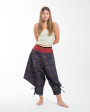 Clovers Thai Hill Tribe Fabric Women's Harem Pants with Ankle Straps in Blue