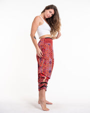 Clovers Thai Hill Tribe Fabric Women's Harem Pants with Ankle Straps in Bright Red