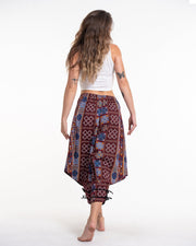 Clovers Thai Hill Tribe Fabric Women's Harem Pants with Ankle Straps in Burgundy