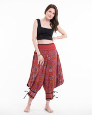 Clovers Thai Hill Tribe Fabric Women's Harem Pants with Ankle Straps in Red