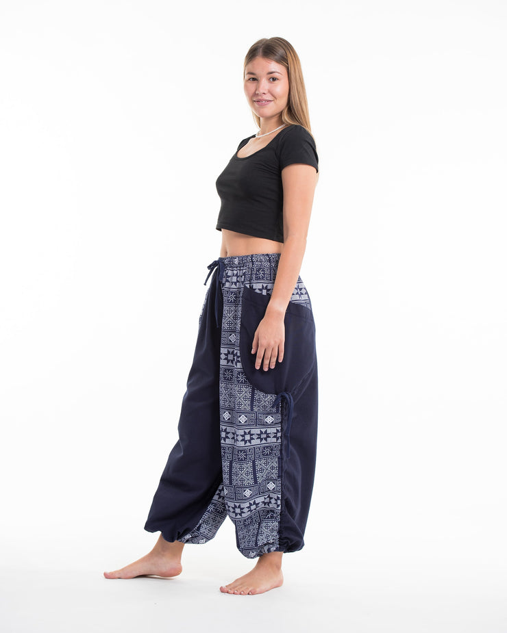 Two Tone Traditional Prints Women's Cotton Pants in Navy