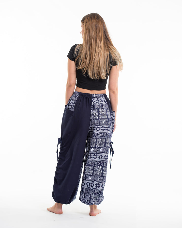 Two Tone Traditional Prints Women's Cotton Pants in Navy