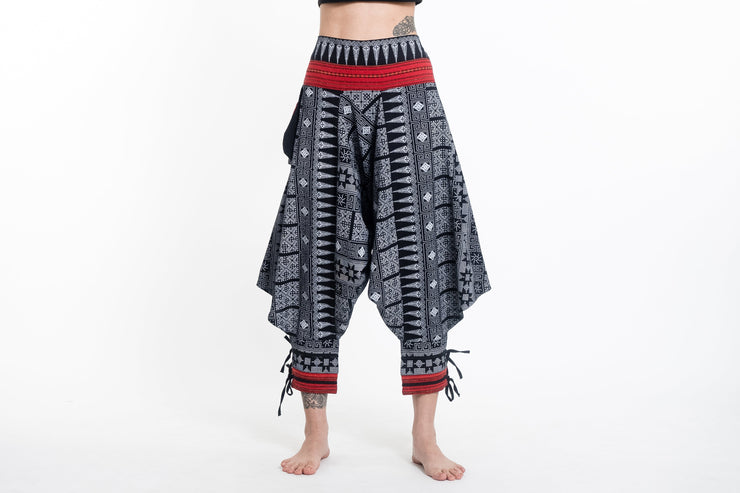 Traditional Prints Thai Hill Tribe Fabric Women's Harem Pants with Ankle Straps