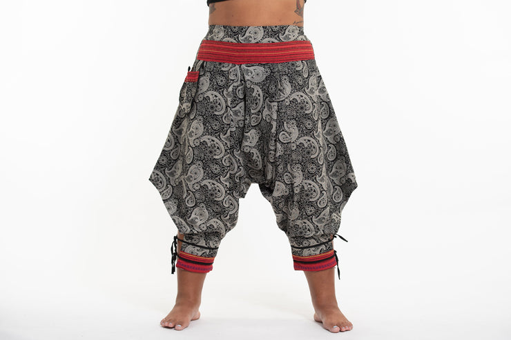 Plus Size Paisley Thai Hill Tribe Fabric Women's Harem Pants with Ankle Straps