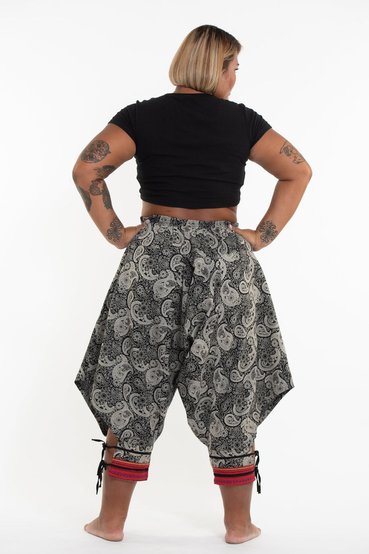 Plus Size Paisley Thai Hill Tribe Fabric Women's Harem Pants with Ankle Straps