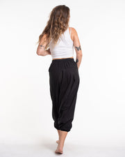 Pinstripe Cotton Low Cut Women's Harem Pants with Elephant Trim in Black