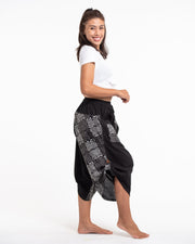 Two Tone Maze Print Women's Three Quarter Pants in Black