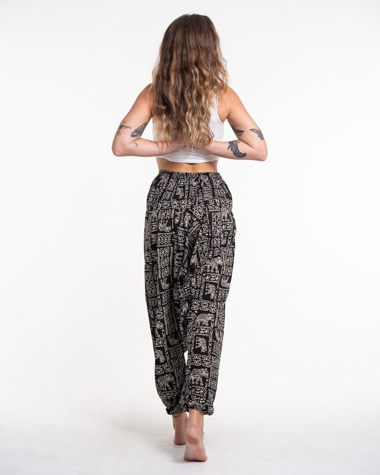 Hill Tribe Elephant Print Women's Harem Pants in Black