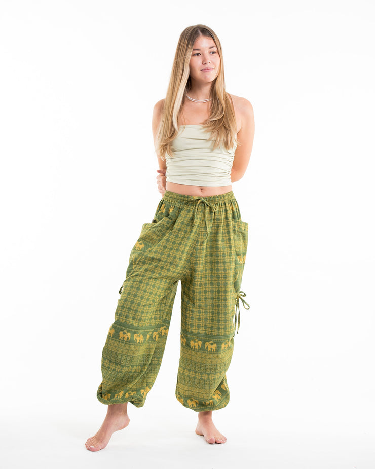 Women's Hill Tribe Cotton Elephant Pants in Green