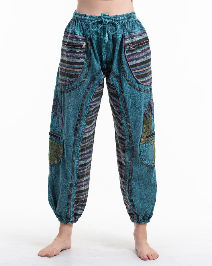 Women's Patchwork Stone Washed Cargo Cotton Pants in Blue 06