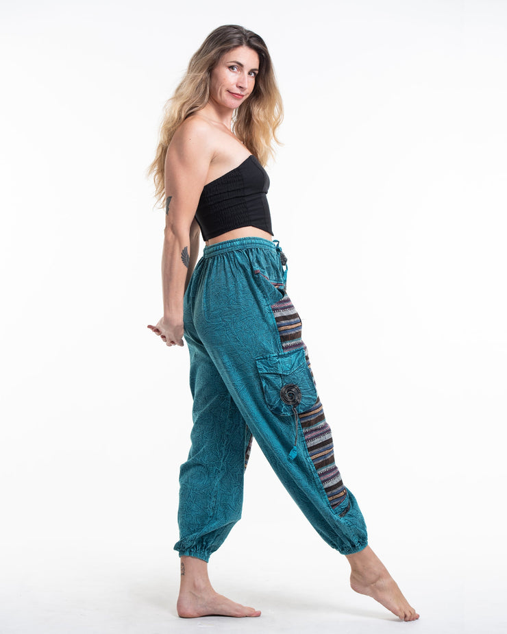 Women's Patchwork Stone Washed Cargo Cotton Pants in Blue 07