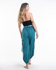 Women's Patchwork Stone Washed Cargo Cotton Pants in Blue 07