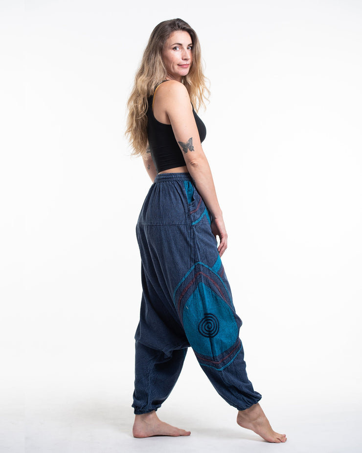 Women's Patchwork Stone Washed Low Cut Cotton Pants in Navy 01