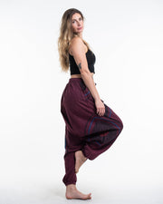 Women's Patchwork Stone Washed Low Cut Cotton Pants in Red 01