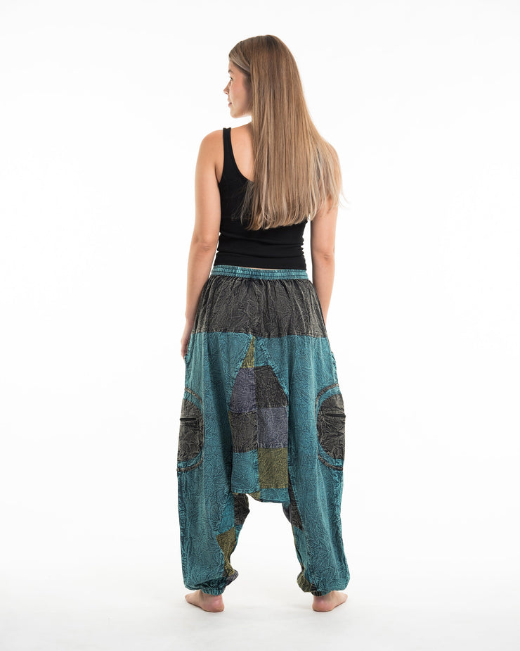 Women's Patchwork Stone Washed Low Cut Cotton Pants in Blue 03