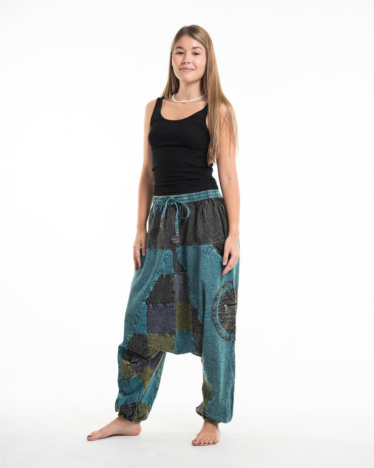 Women's Patchwork Stone Washed Low Cut Cotton Pants in Blue 03