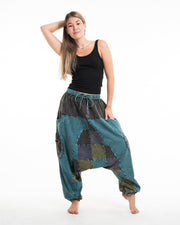 Women's Patchwork Stone Washed Low Cut Cotton Pants in Blue 03