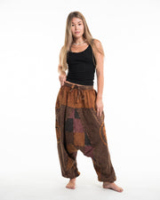 Women's Patchwork Stone Washed Low Cut Cotton Pants in Brown 03